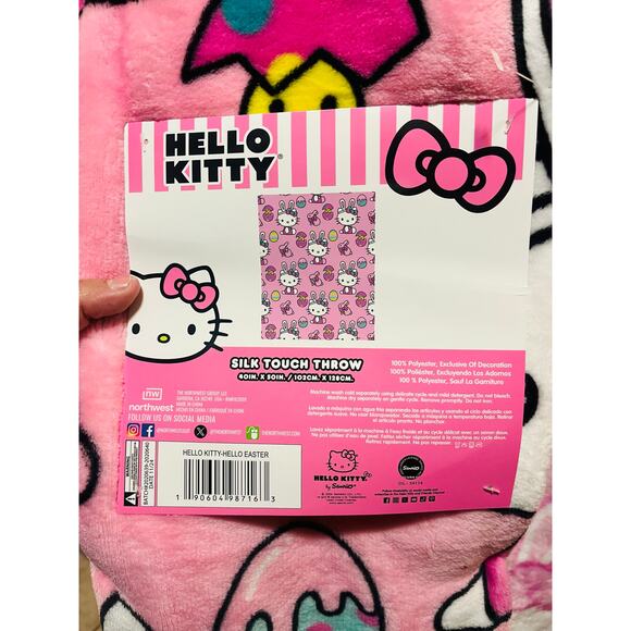 Hello kitty Hello Easter baby throw 40 by 50 with 60 by 70 pink Easter throw - Picture 4 of 5